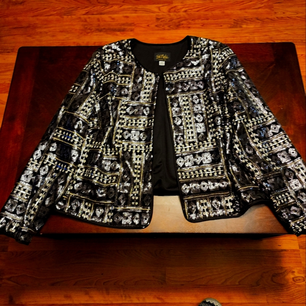 Bob Mackie Black Jacket with Silver Beaded